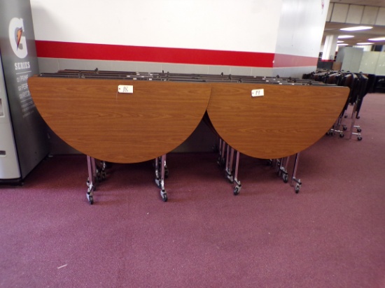 (4) 5ft. round folding cafeteria tables on wheels