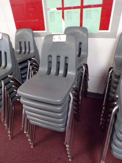 (12) Gray plastic school desk chairs
