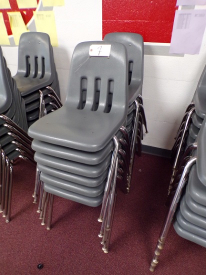 (12) Gray plastic school desk chairs