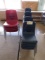 (30) Blue plastic childs school chairs, (4) maroon adult size chairs