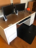 Contents: Desk, (2) file cabs, chairs, bookcase, & bulletin board