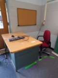 4ft x 30in Teacher desk, chair, and bulletin board