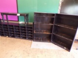5.5ft x 2ft Mail slot organizer, black bench, (2) 4ft book shelves