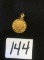 1857 Unites States of America 1 dollar gold coin w/ bezel charm