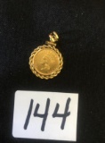 1857 Unites States of America 1 dollar gold coin w/ bezel charm