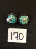 Black Onyx and turquoise Indian clip on earrings