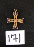14K Gold multi-gem stone cross pendant