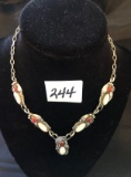 J. Morris sterling silver, coral, & opal choker style necklace