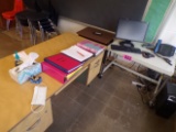 Small student desk, metal rolling media cart, & teachers desk (Rm 304)