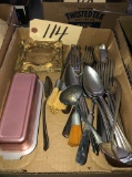Butter dish, ashtray, & utensils