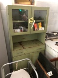 Vintage metal cabinet & contents