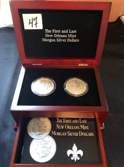 The First & Last New Orleans Mint 1879 & 1904 Morgan Silver dollars w/ box