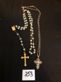 Beaded rosary necklace & silver rope chain w/ cross necklace