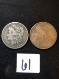 (2) 1896-O Morgan silver dollar & 1921 Morgan silver dollar