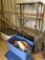 Metal shop rack & plastic tub of picnic items  NO SHIPPING