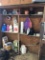 Contents on wood shelf: pots & plastic tubs NO SHIPPING