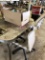 Retro kitchen table w/ office chair, wood chair, & box of cookware  NO SHIP