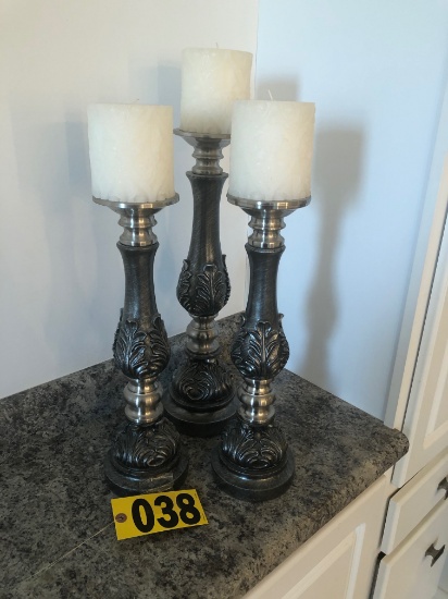 Set of (3) pewter candle sticks  - NO SHIPPING NO SHIPPING