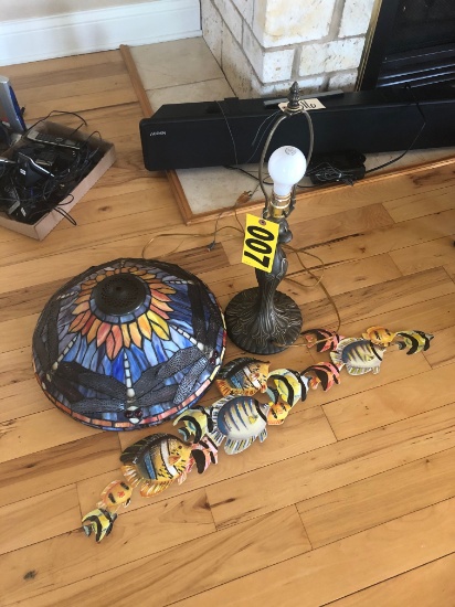 Art glass dragon fly lamp and metal fish art   - NO SHIPPING NO SHIPPING