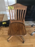 Wood rolling desk chair  NO SHIPPING