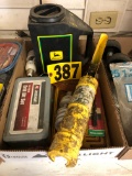 Grease gun, drill bits, & JD grain tester  NO SHIPPING