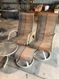 (2) Rocking lounge chairs w/ foot stool and table  NO SHIPPING