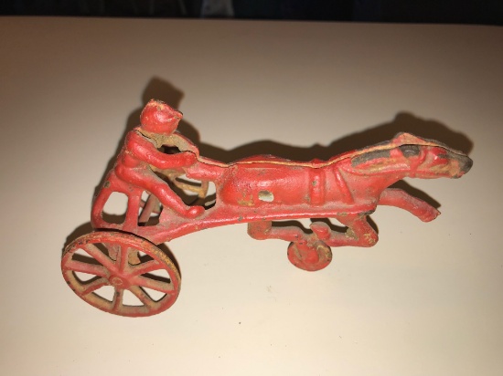 Early cast iron harness racing toy, approx. 6"