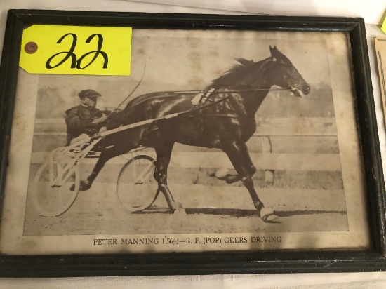Photograph of Pop Gears driving Peter Manning, framed & underglass, approx.