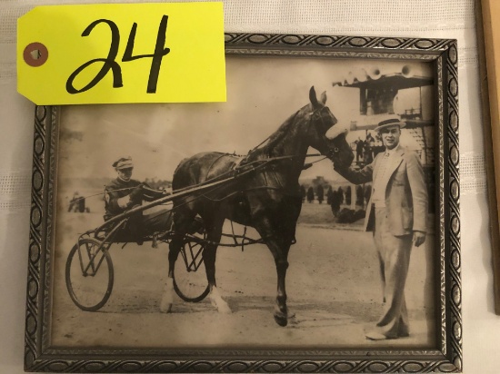 Early harness racing win picture, framed & under glass, 7x9"