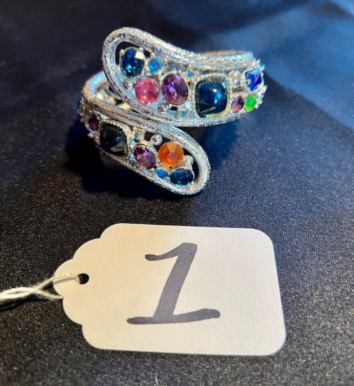 Hinged multi colored gemstone bracelet