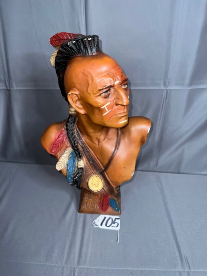 19in. Native American hollow bust "Black Hawk" chalk or ceramic w/ flakes