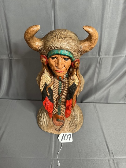 18in. Native American solid ceramic bust by Ethel Stayton, 1978
