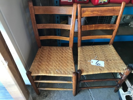 (2) Wthumback reproduction wicker bottom chairs
