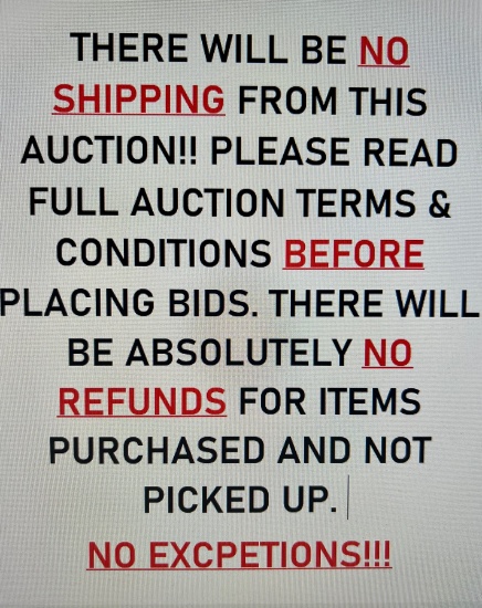 PLEASE READ::: THERE WILL BE NO SHIPPING FROM THIS AUCTION!! PLEASE READ FU