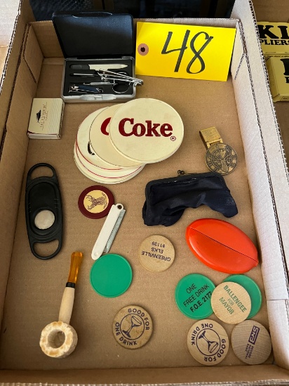 Drink tokens, Coke coasters, coin bag