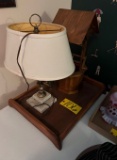 Wooden wishing well lamp & wood serving tray