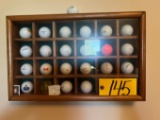 Wood glass front golf ball display case w/ balls
