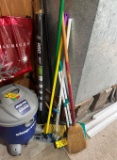 Brooms, dust pan, mops