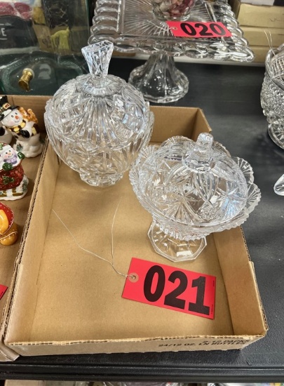 (2) Early American pattern prescut glass candy dishes