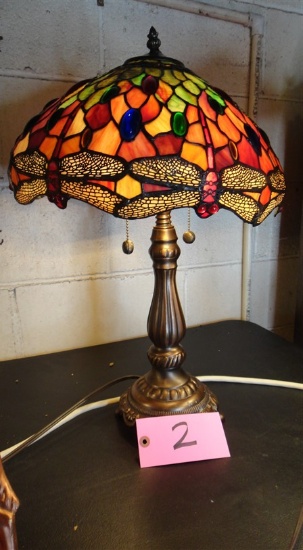 Art glass lamp w/Dragon Fly lamp shade, 23"Tx14"W