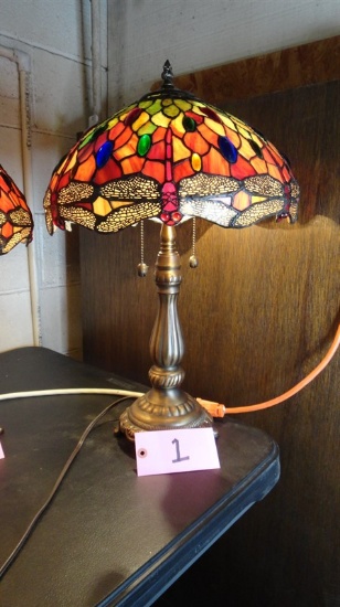 Art glass lamp w/ Dragon Fly lamp shade, 23"Tx14"W