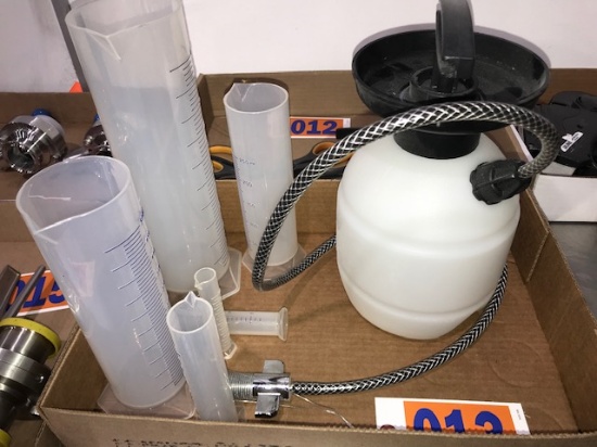 Plastic beakers and half gallon pump sprayer w/ stainess steel fitting