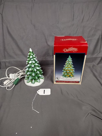 Lemax Dickensvale collectibles, porcelain lighted Christmas tree w/ box - 1