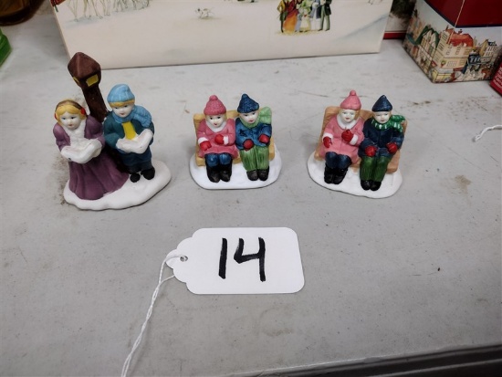 (3) Porcelain Chirstmas figures, kids on bench