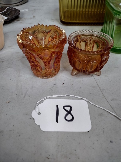 (2) Marigoldcarnival glass toothpick holders