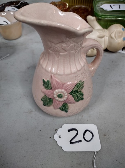 USA Pottery pitcher w/ flowers 6-6