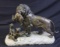 19th CENTURY DELABRIERE BRONZE LIONS ON MARBLE BAS