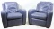 PAIR OF CRATE & BARREL BLUE LEATHER RECLINERS