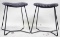 PAIR OF BLACK LEATHER AND METAL STOOLS