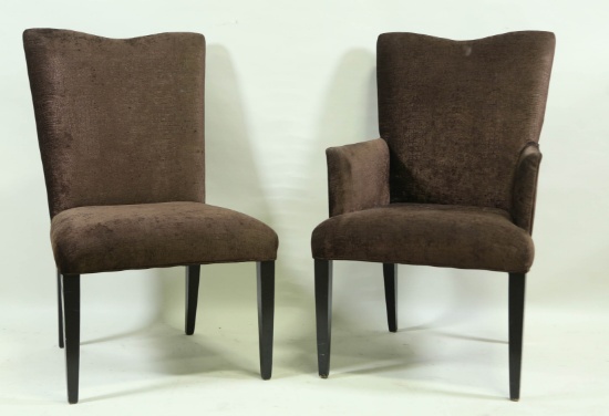 LOT OF SIX BROWN VELVET VELOUR DINING CHAIRS
